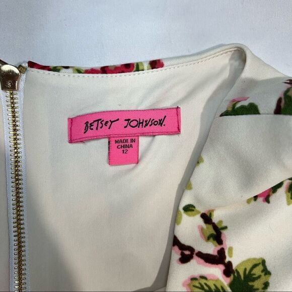 Betsey Johnson Bodycon Slit Hem Rose Print Sleeveless White Dress 12 - Picture 4 of 10